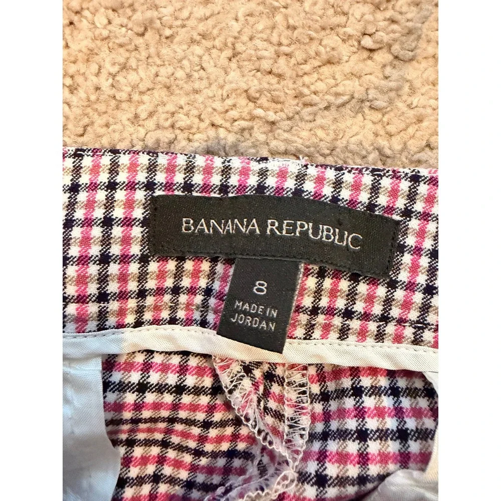 Banana Republic Sloan Tattersall Pink Navy Plaid Slim Ankle Pants 8 Career Offic